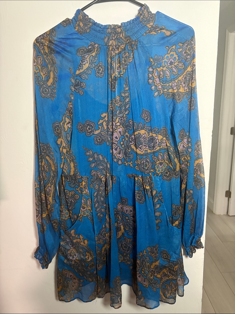 Free People Moonstruck Printed Mini Dress Blue size Xs